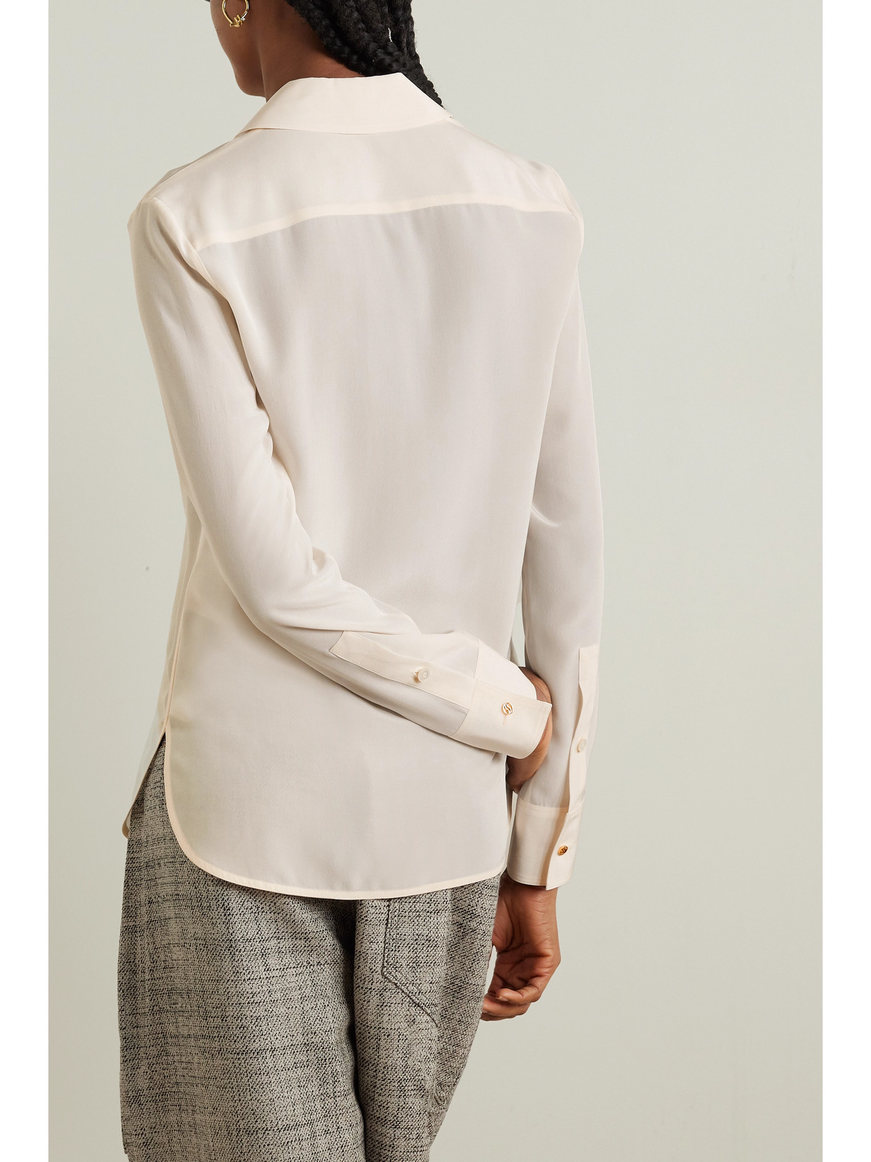 Stella Mccartney Long-sleeve Silk Shirt In Neutrals