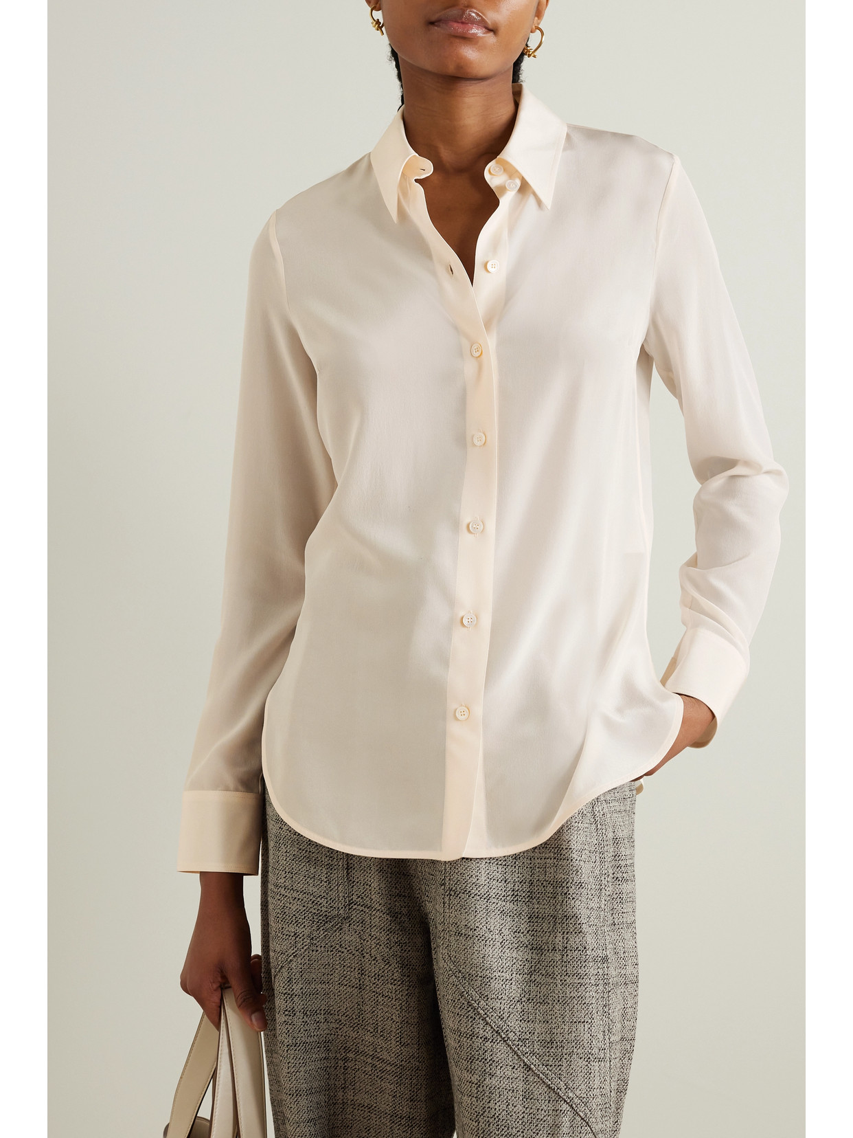 Stella Mccartney Long-sleeve Silk Shirt In Neutrals
