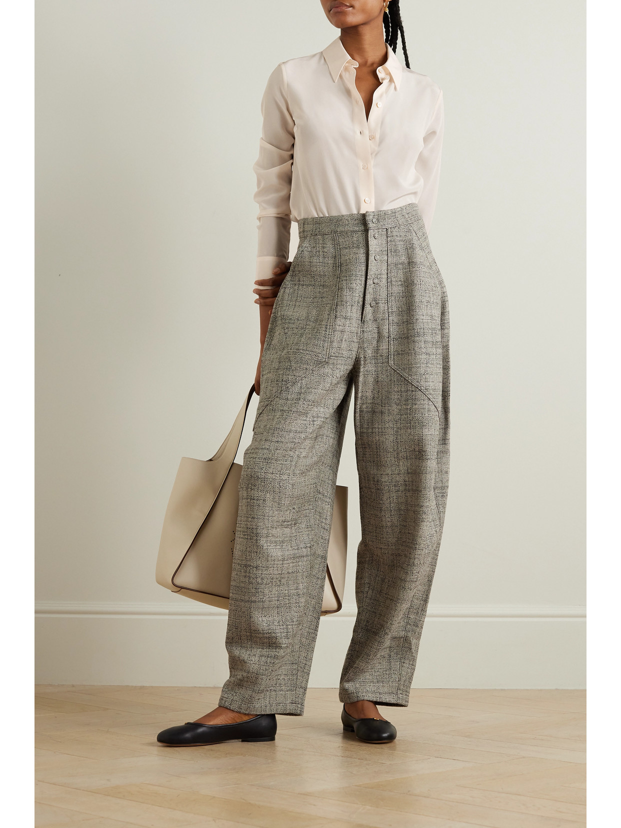 Stella Mccartney Long-sleeve Silk Shirt In Neutrals