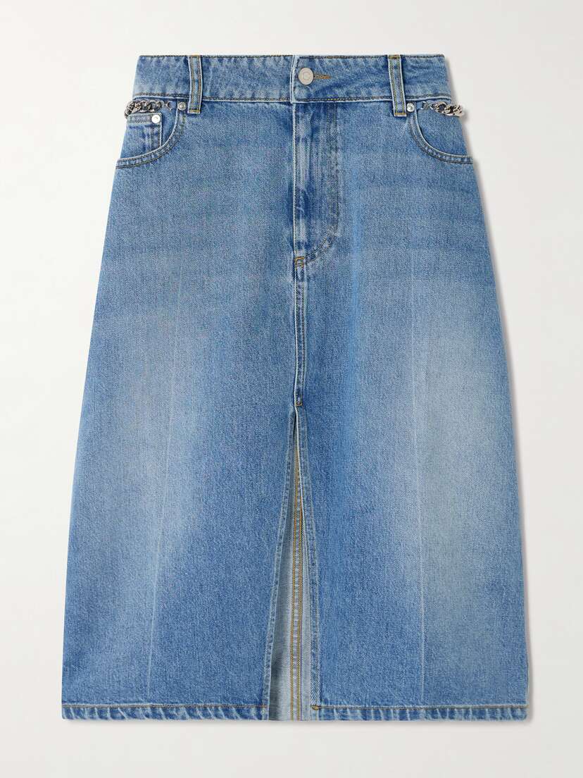 Stella McCartney + Net Sustain Chain-embellished Denim Midi Skirt