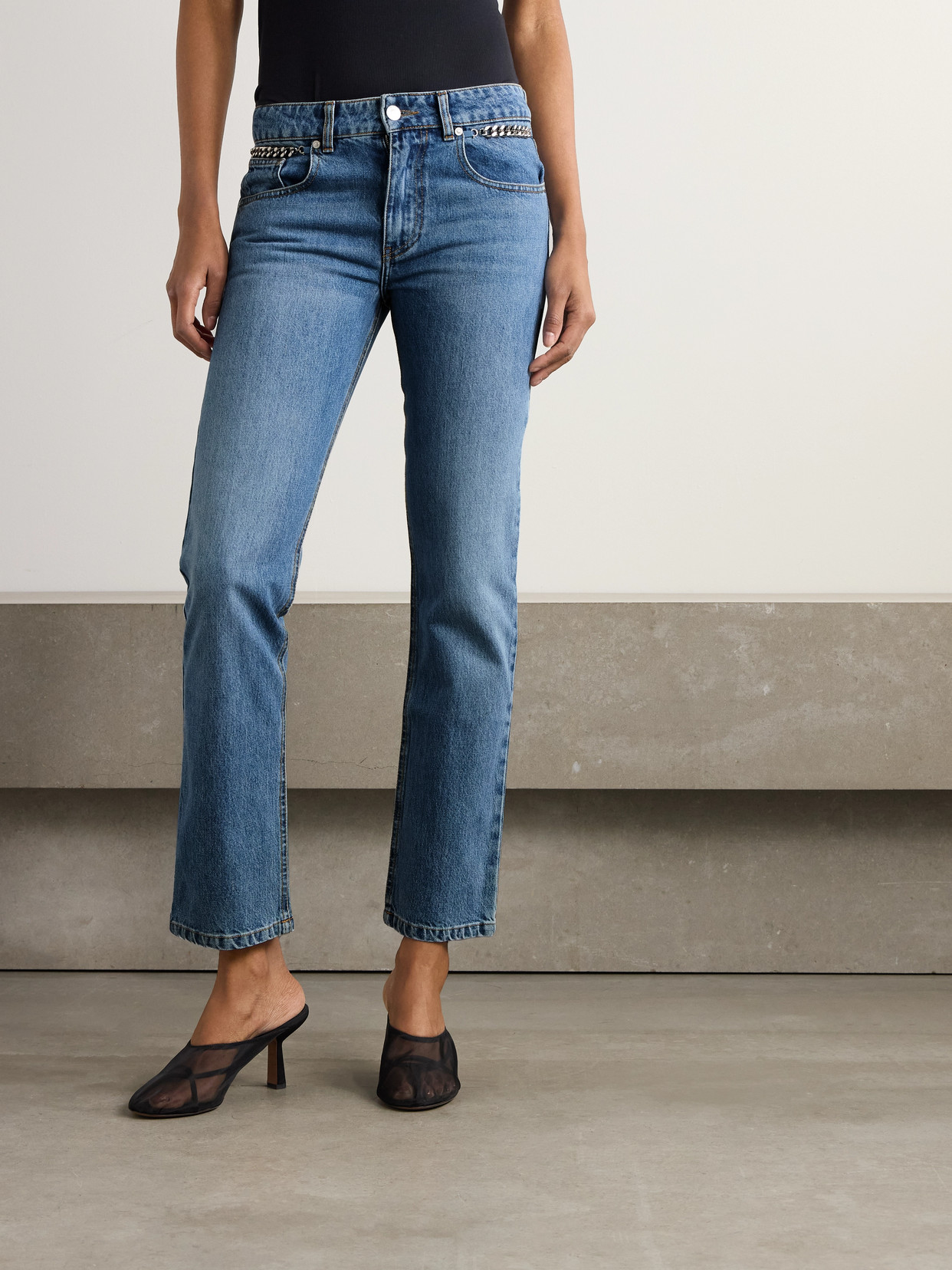 + Net Sustain Falabella Chain-Embellished Mid-Rise Straight-Leg Jeans