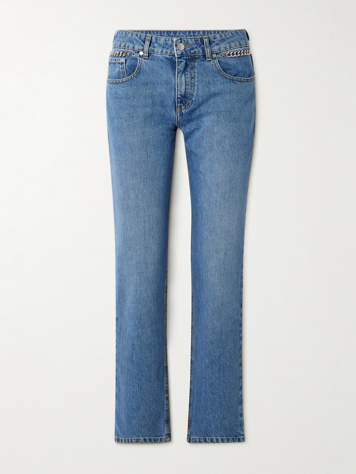 Stella Mccartney + Net Sustain Falabella Chain-embellished Mid-rise Straight-leg Jeans In Blue