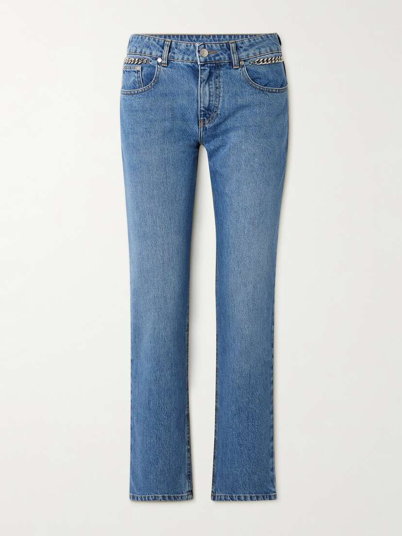 Stella McCartney + Net Sustain Falabella Chain-embellished Mid-rise Straight-leg Jeans