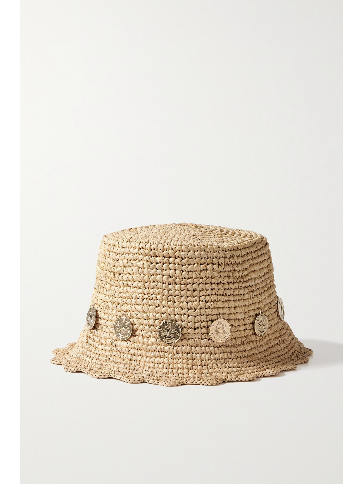 Rabanne - Embellished Scalloped Raffia Bucket Hat - Neutrals