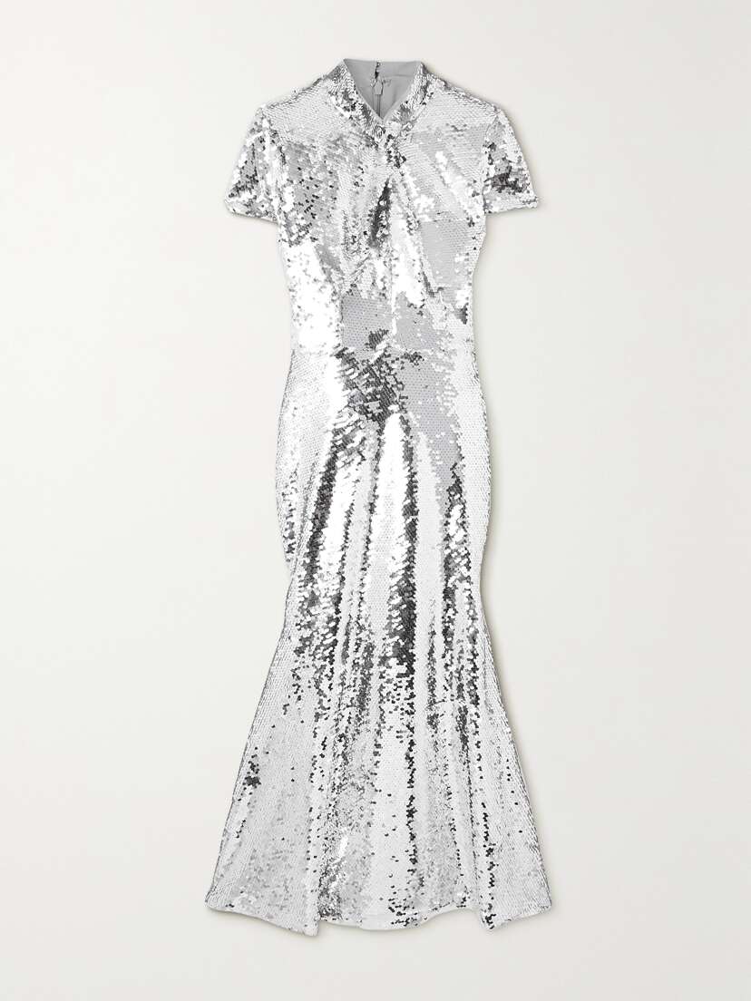 Self-Portrait Sequined Tulle Midi Dress - UK 16