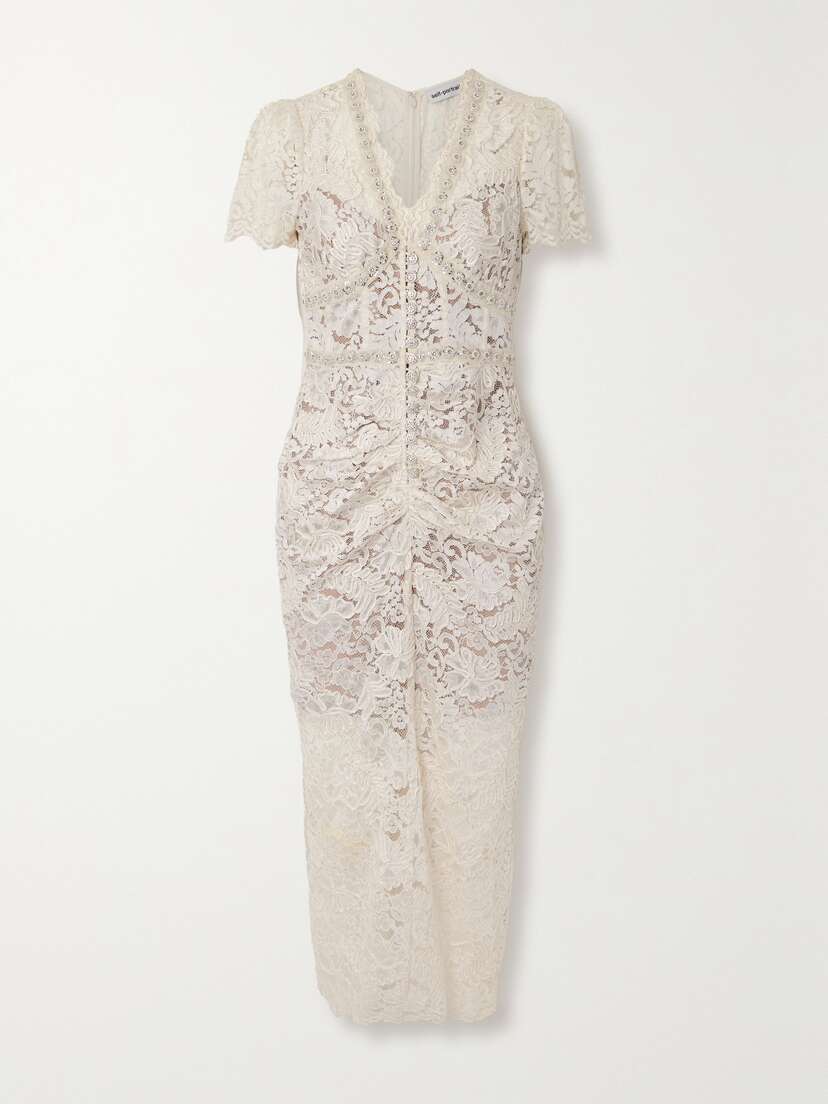 Self-Portrait Crystal And Faux Pearl-embellished Guipure Lace Midi Dress - UK 16