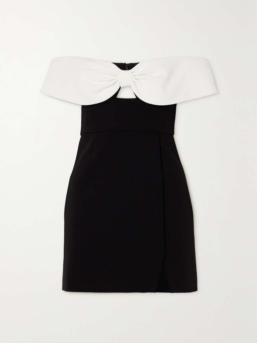 Self-Portrait Off-the-shoulder Two-tone Crepe Mini Dress