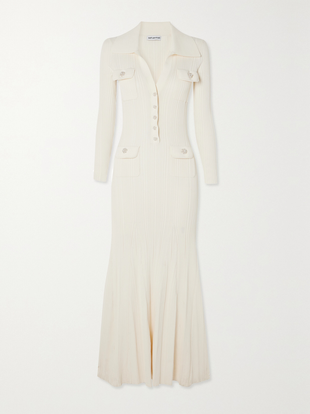 Self-Portrait - Embellished Ribbed-knit Maxi Dress - Cream