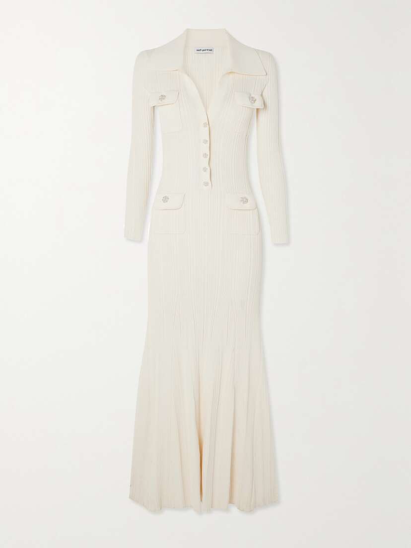 Self-Portrait Embellished Ribbed-knit Maxi Dress
