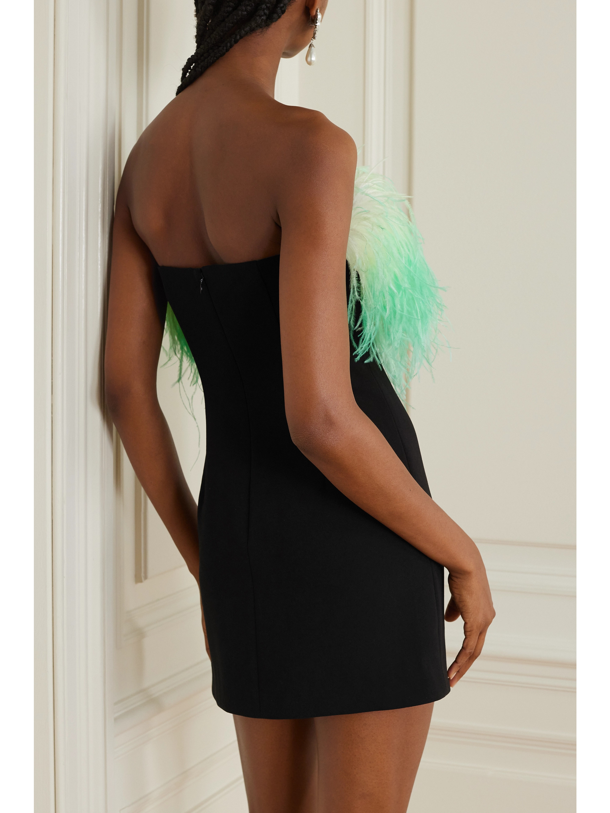self-portrait Feather-trimmed crystal-embellished crepe mini dress thumbnail