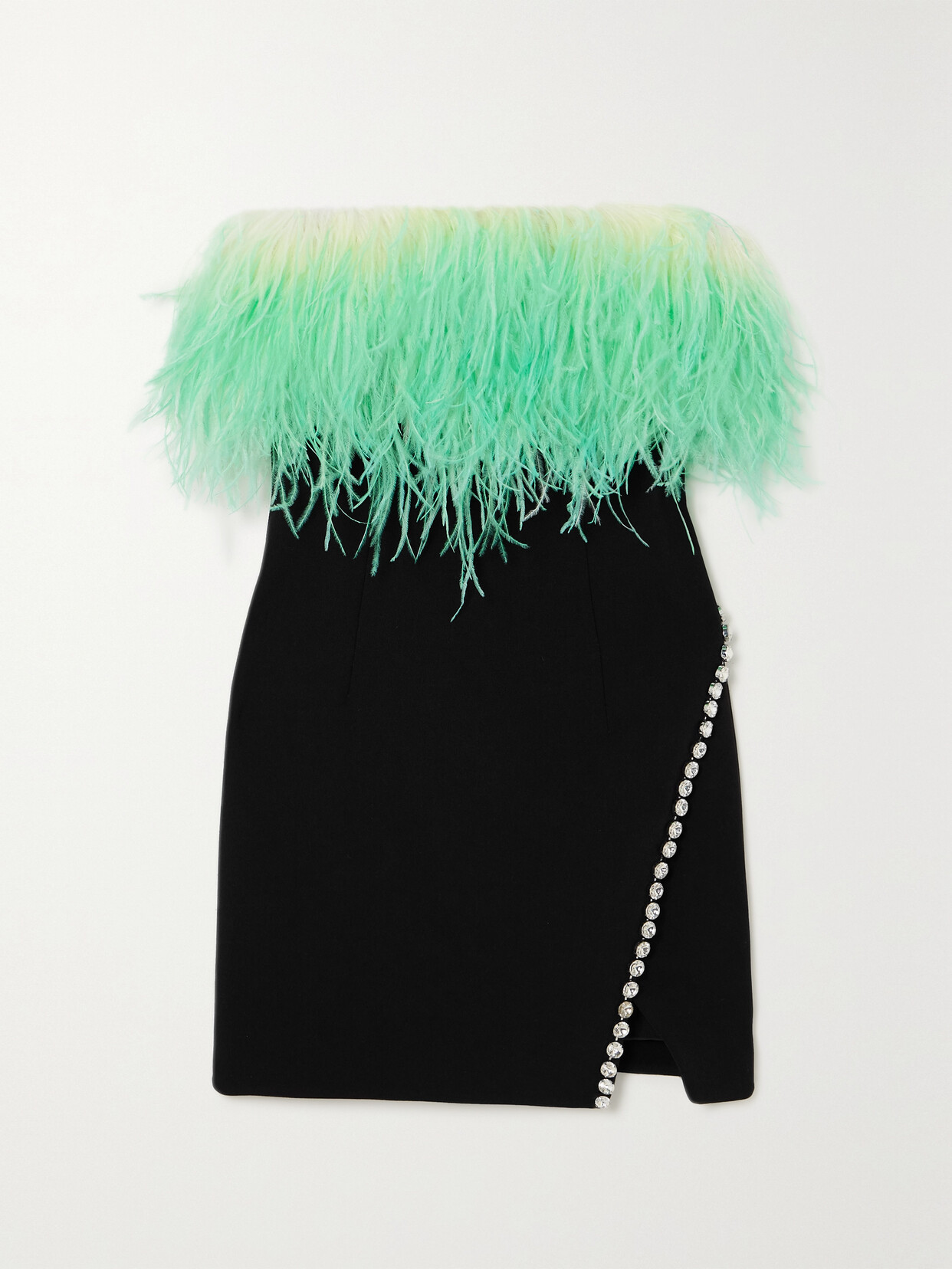 Self-Portrait - Feather-trimmed Crystal-embellished Crepe Mini Dress - Black