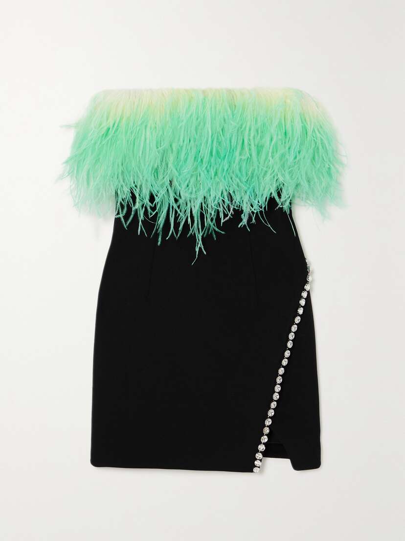 Self-Portrait Feather-trimmed Crystal-embellished Crepe Mini Dress