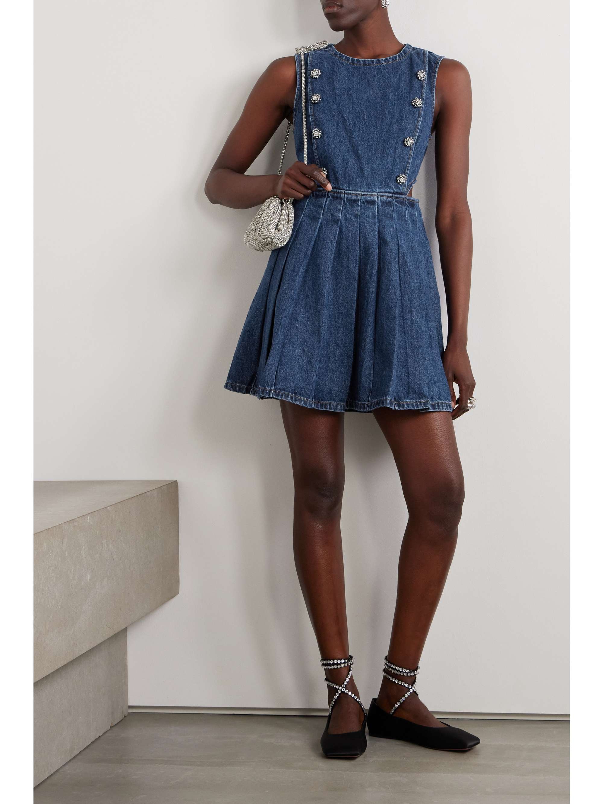 Cute In Denim Indigo Stretch Denim Pinafore Dress