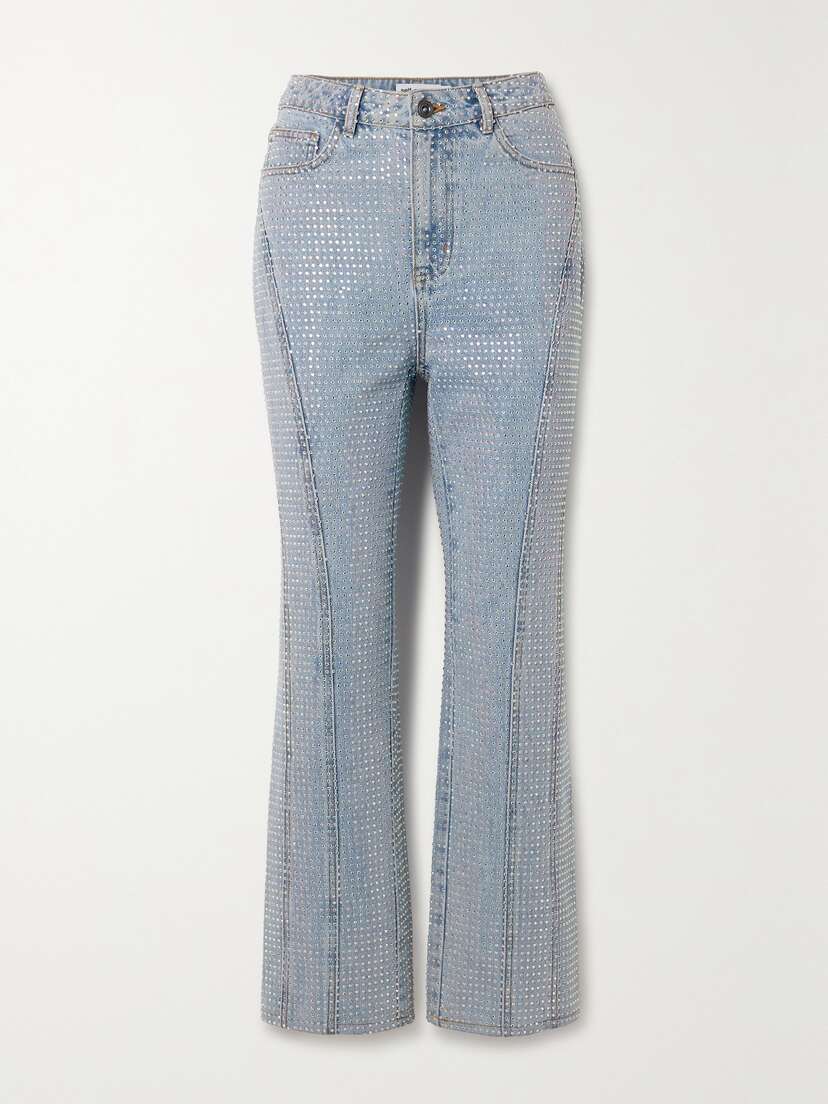 Self-Portrait Paneled Crystal-embellished High-rise Straight-leg Jeans