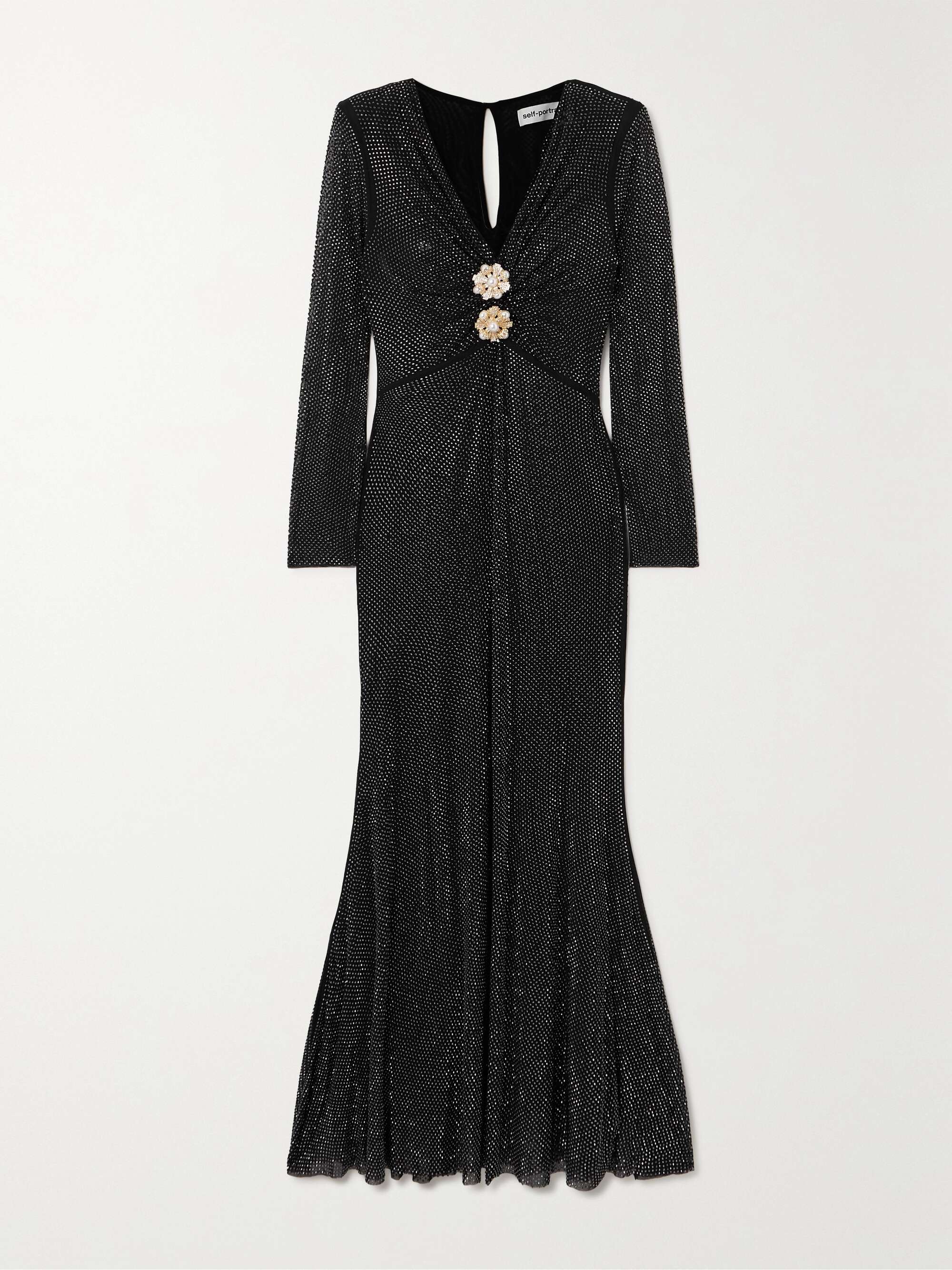 Black crystal embellished mesh maxi dress