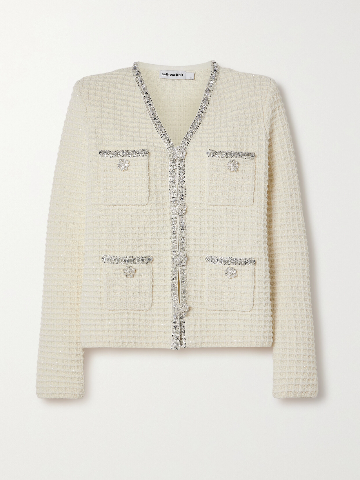 Self-Portrait Embellished Bouclé-knit Cardigan - Cream
