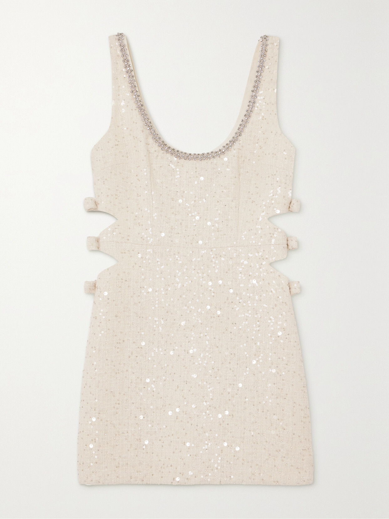 Self-Portrait Cutout Embellished Bouclé Mini Dress - Cream