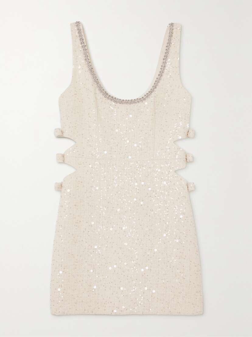 Self-Portrait Cutout Embellished Bouclé Mini Dress - UK 14