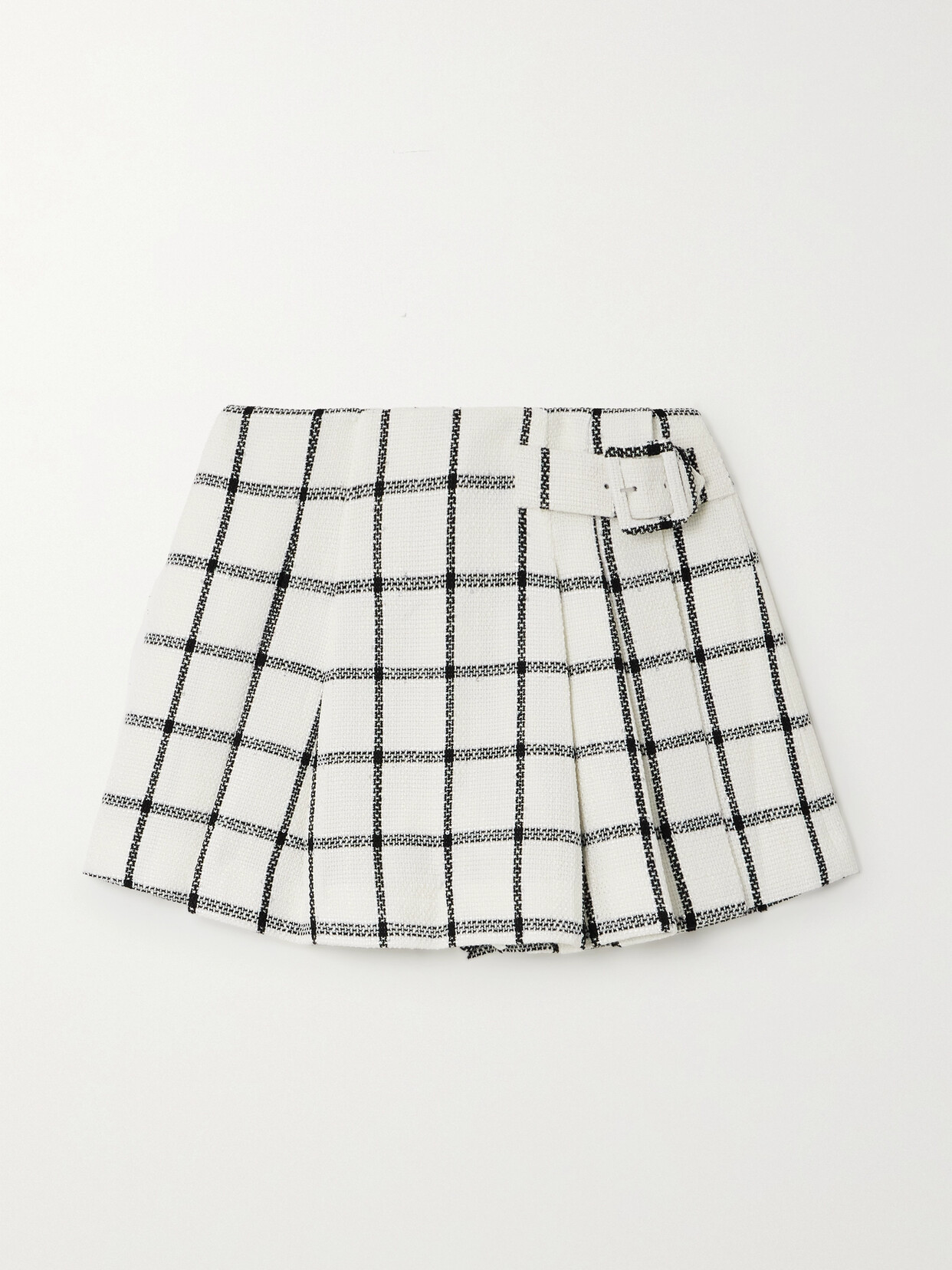 Self-Portrait - Buckled Pleated Checked Tweed Shorts - Cream