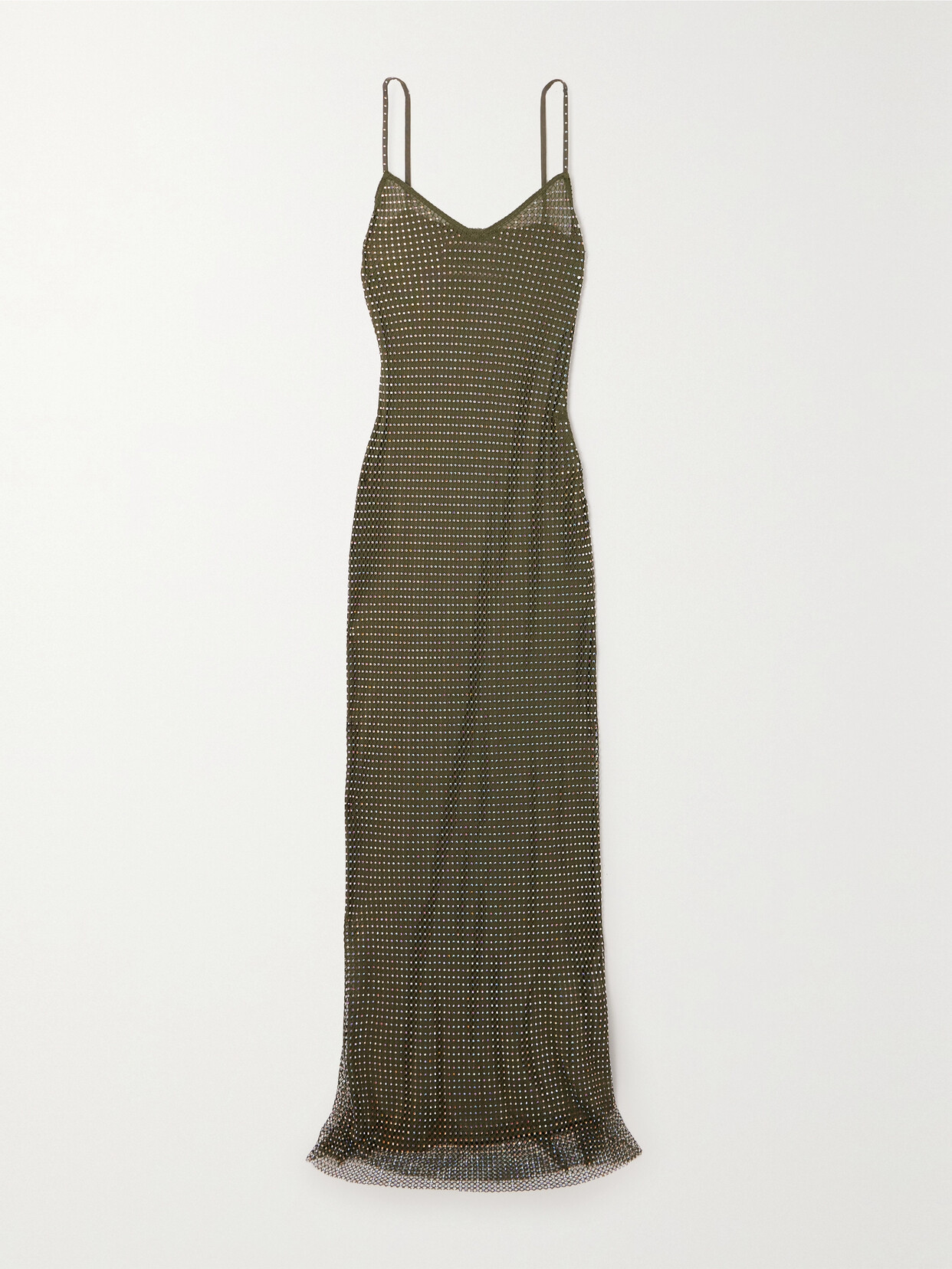 Self-Portrait - Crystal-embellished Fishnet Gown - Green