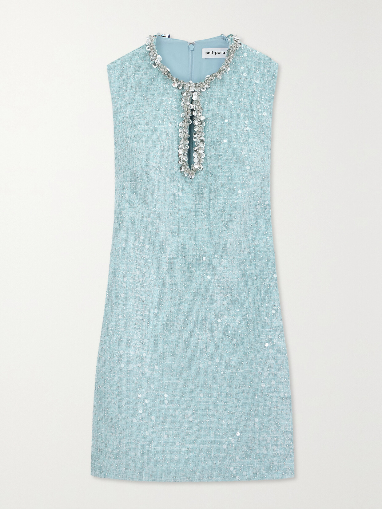 Self-Portrait Cutout Embellished Sequined Bouclé Mini Dress - Blue