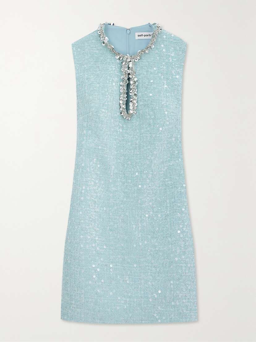 Self-Portrait Cutout Embellished Sequined Bouclé Mini Dress - - UK 14