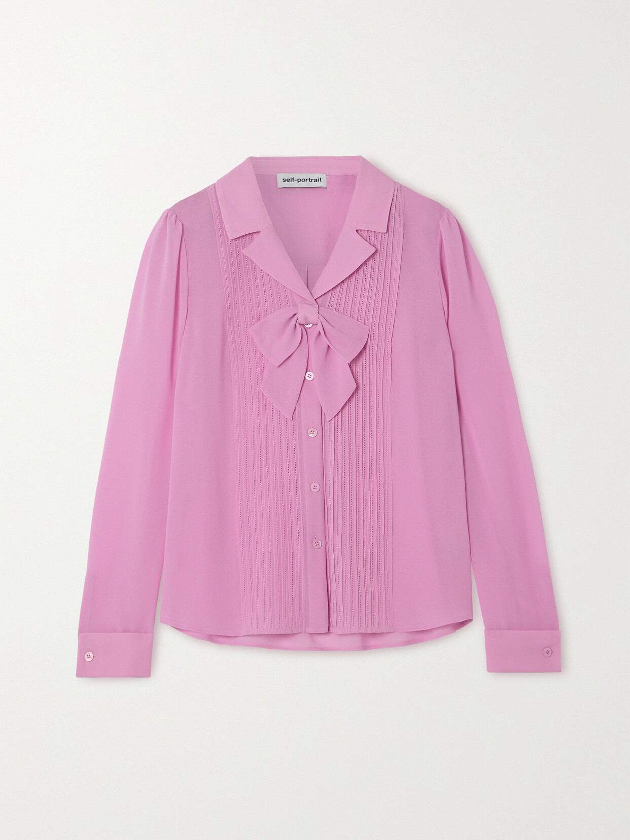 Shop Self-portrait Bow-detailed Pintucked Chiffon Blouse In Pink