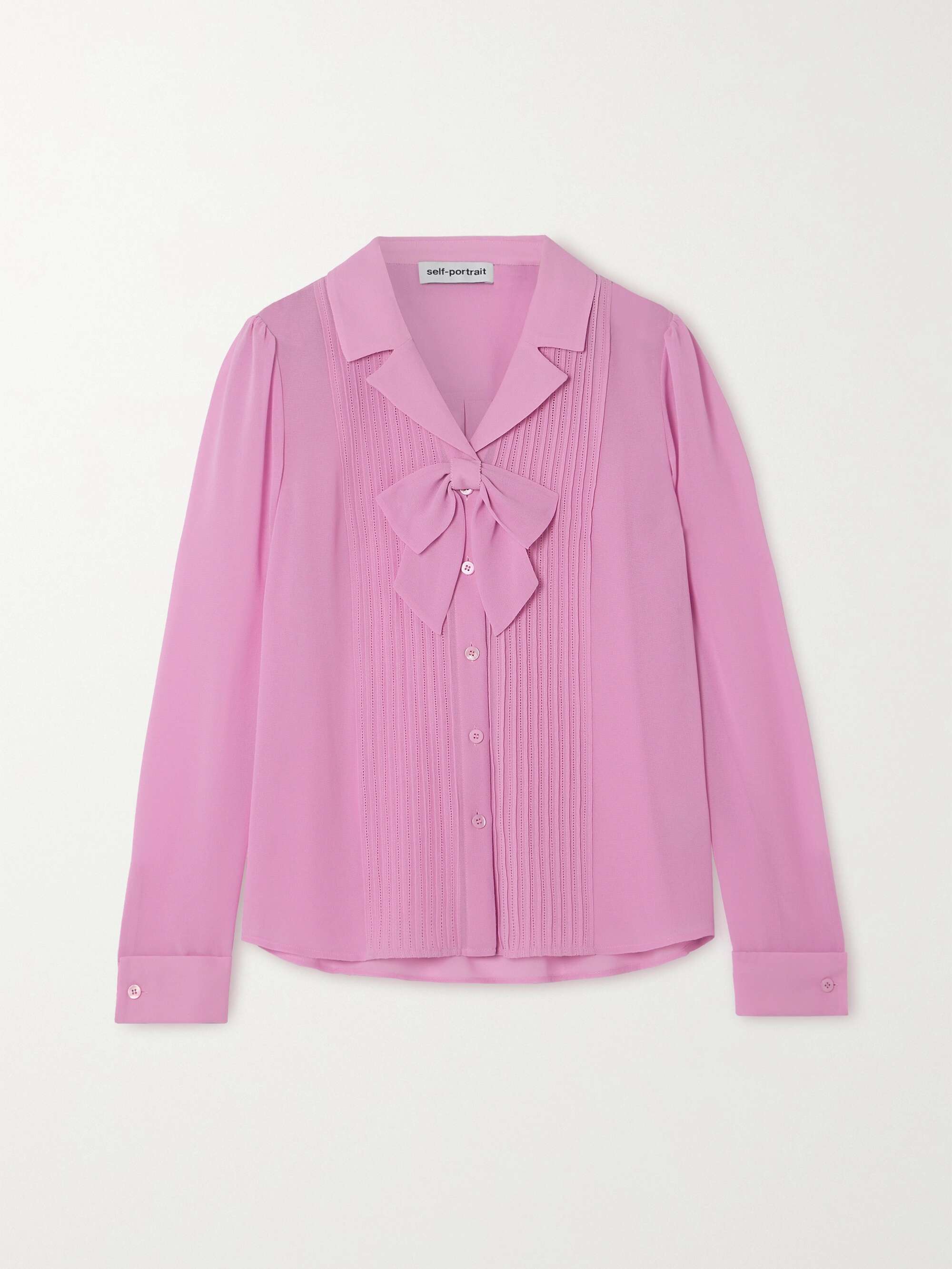 SELF-PORTRAIT Bow-detailed pintucked chiffon blouse | NET-A-PORTER