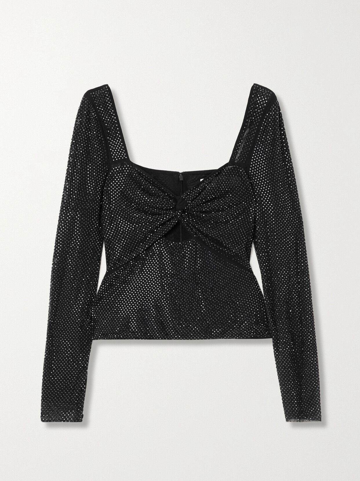 Self-Portrait Twist-front Cutout Crystal-embellished Stretch-mesh Top - Black