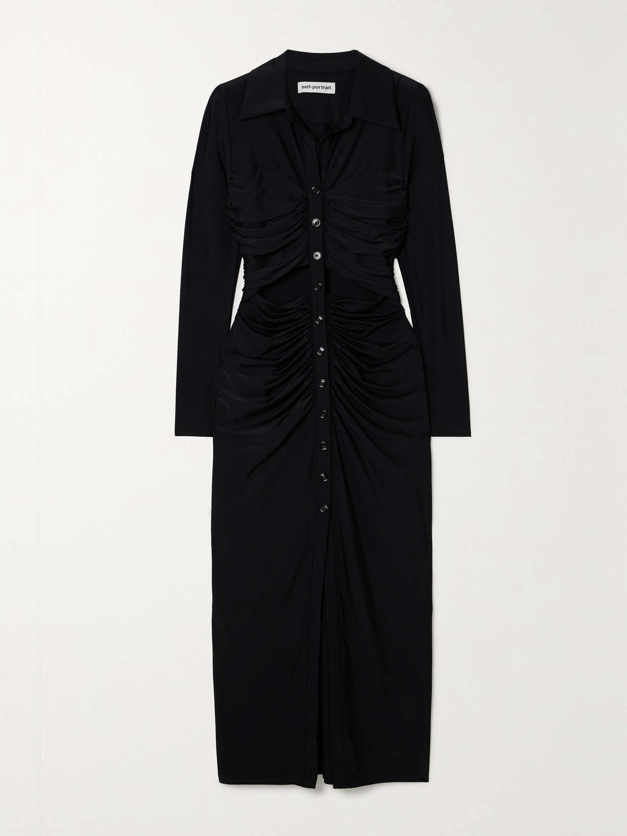 SELF-PORTRAIT CUTOUT RUCHED STRETCH-JERSEY MIDI DRESS