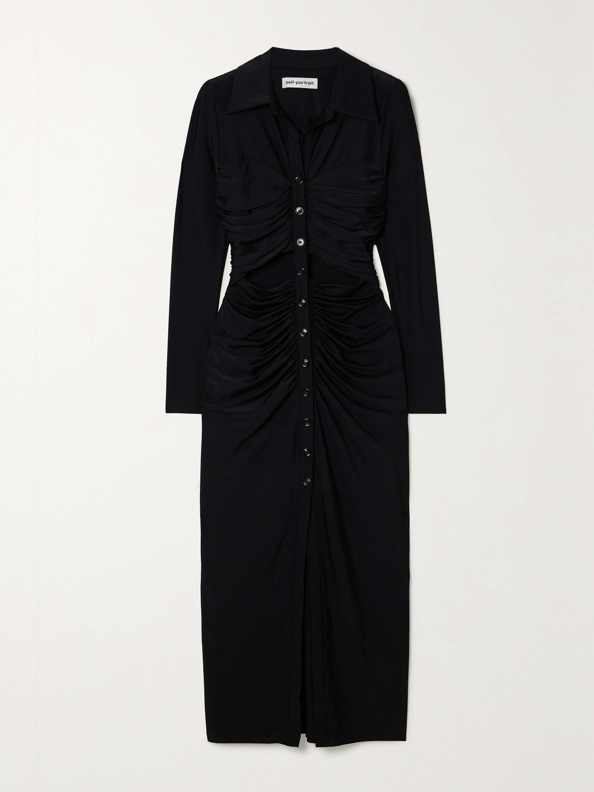 Cutout ruched stretch jersey midi dress black UK 10