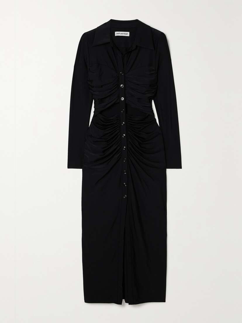 Self-Portrait Cutout Ruched Stretch-jersey Midi Dress