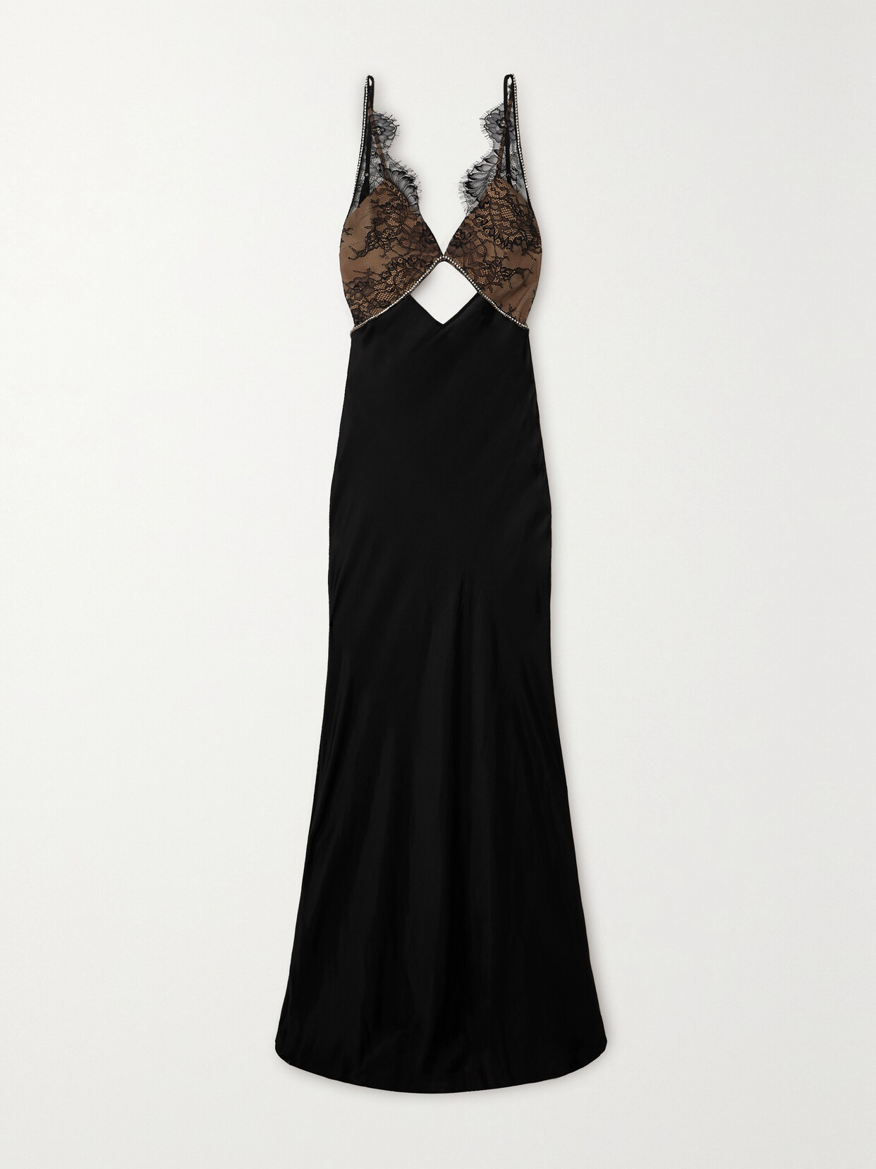 Shop Self-portrait Cutout Crystal-embellished Lace And Satin Maxi Dress In Black