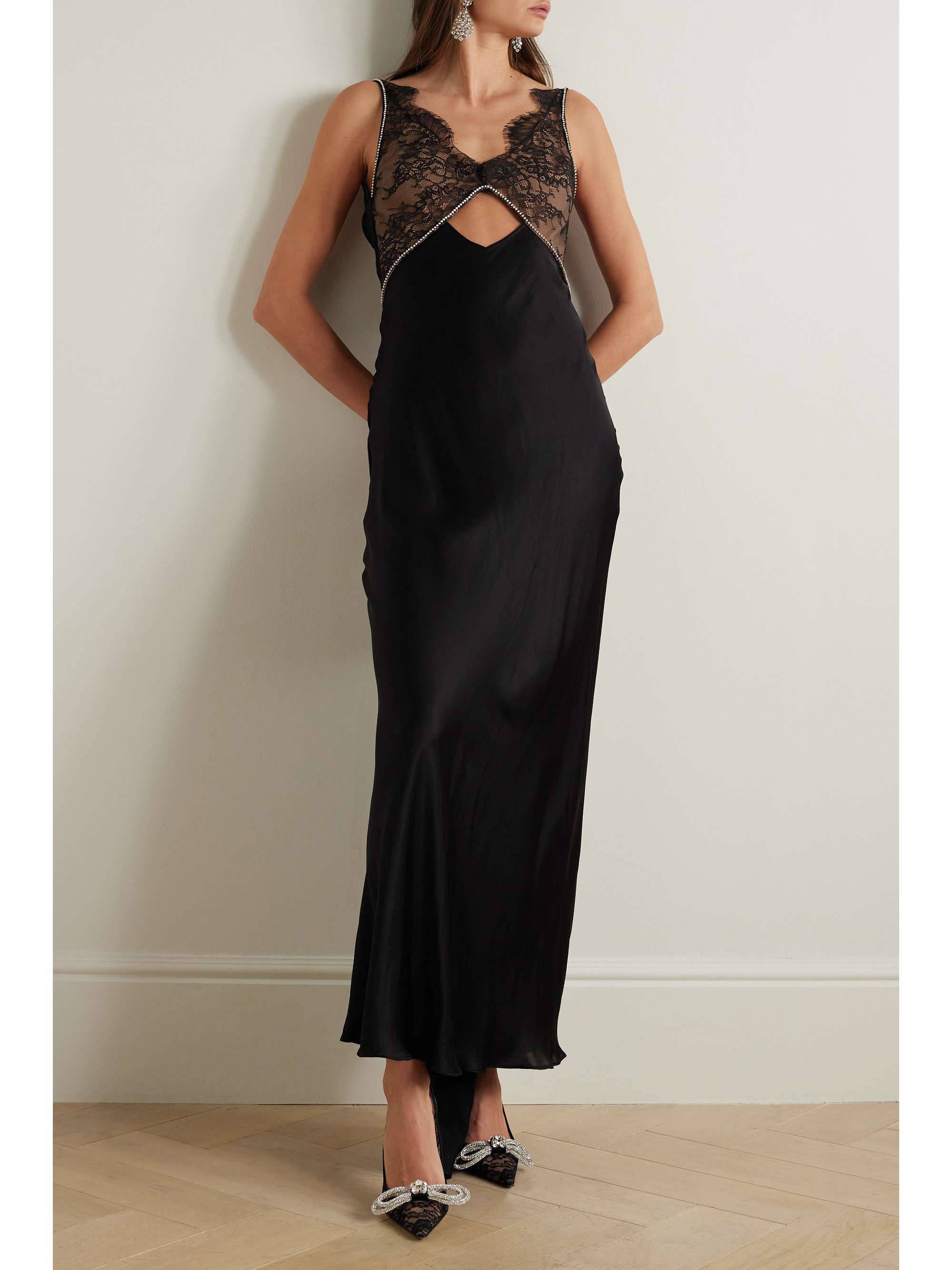 SELF-PORTRAIT Cutout crystal-embellished lace and satin maxi dress