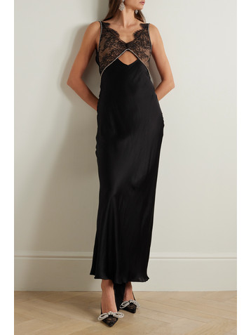 self-portrait Cutout crystal-embellished lace and satin maxi dress