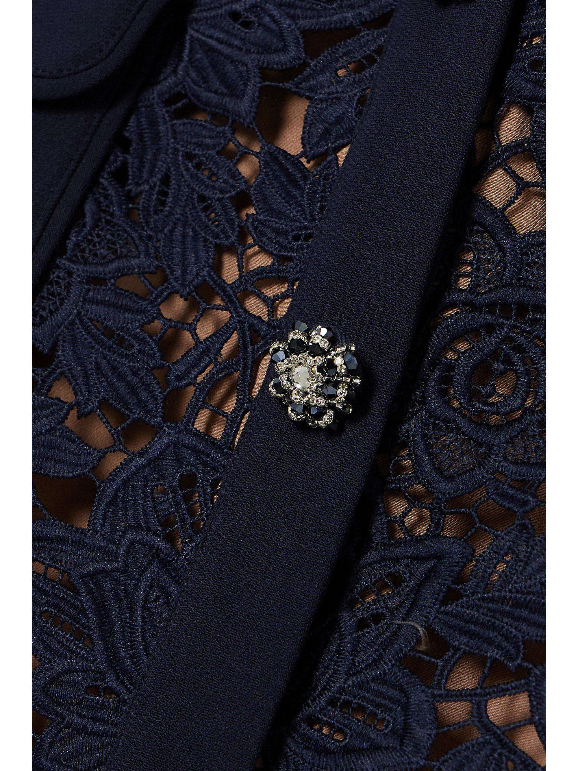 self-portrait Belted crystal-embellished guipure lace midi dress thumbnail