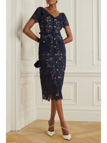 self-portrait Belted crystal-embellished guipure lace midi dress