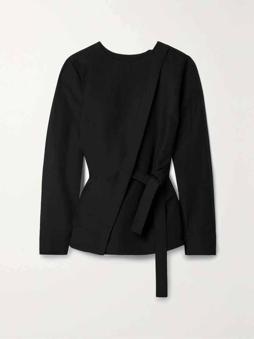 Co Belted Wrap-effect Crepe Top