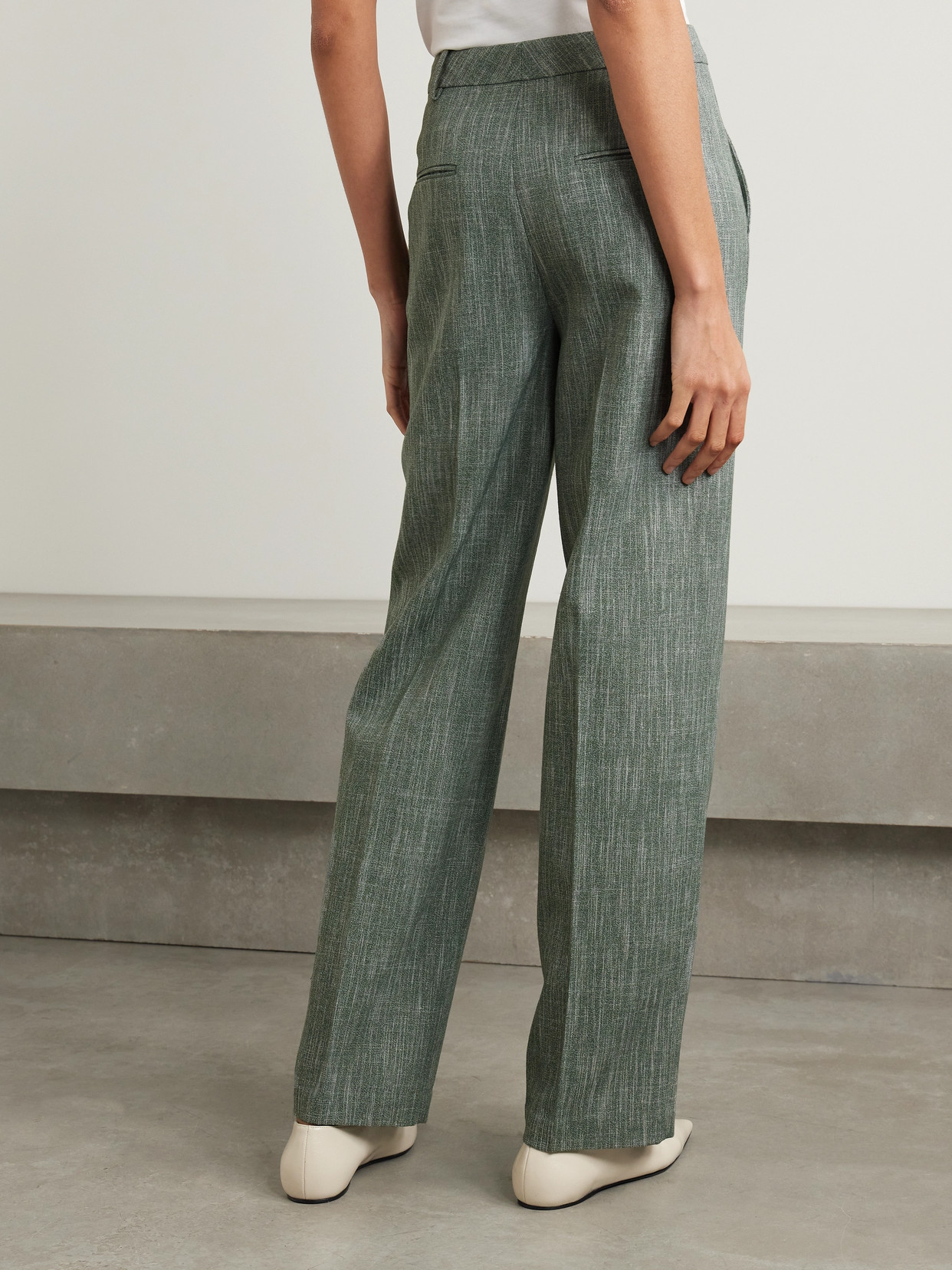 Co High-rise Wool-blend Wide-leg Pants In Green
