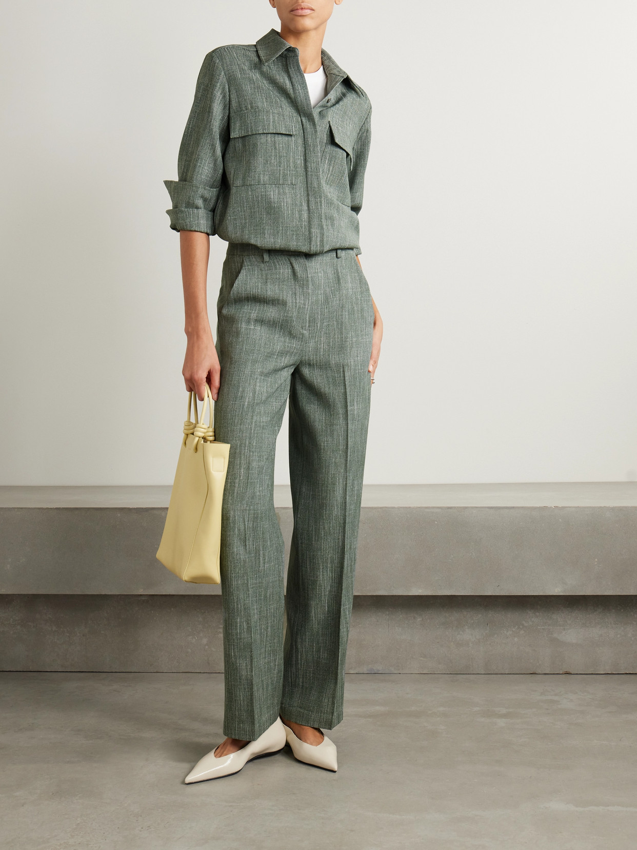Co High-rise Wool-blend Wide-leg Pants In Green