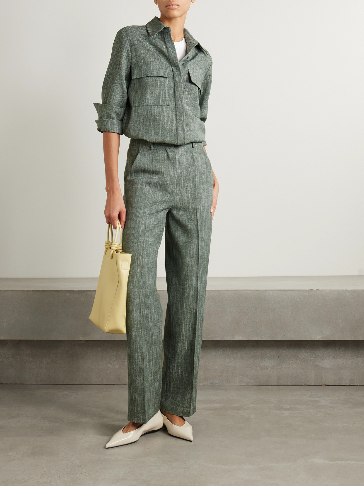 Shop Co Wool-blend Straight-leg Pants In Green