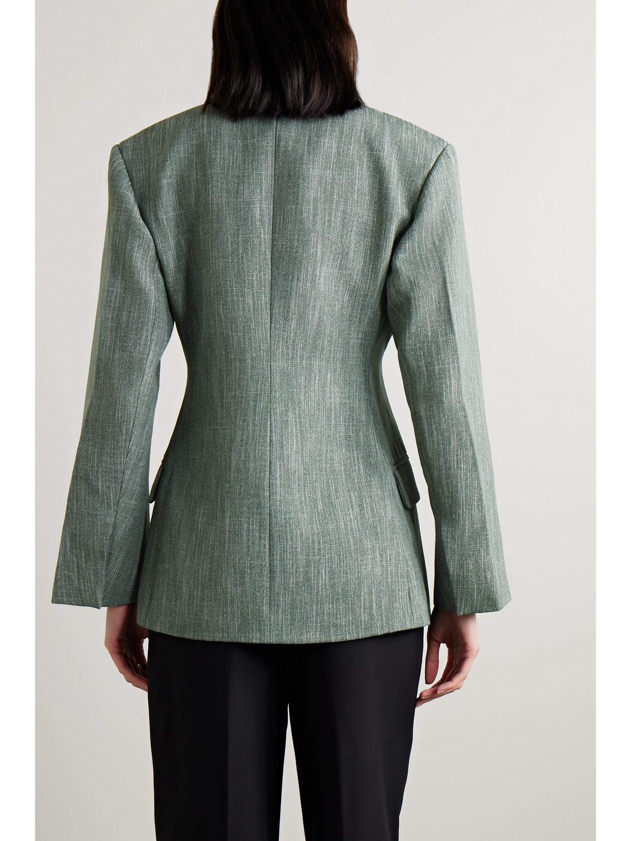 Co Double-breasted Wool-blend Blazer In Green