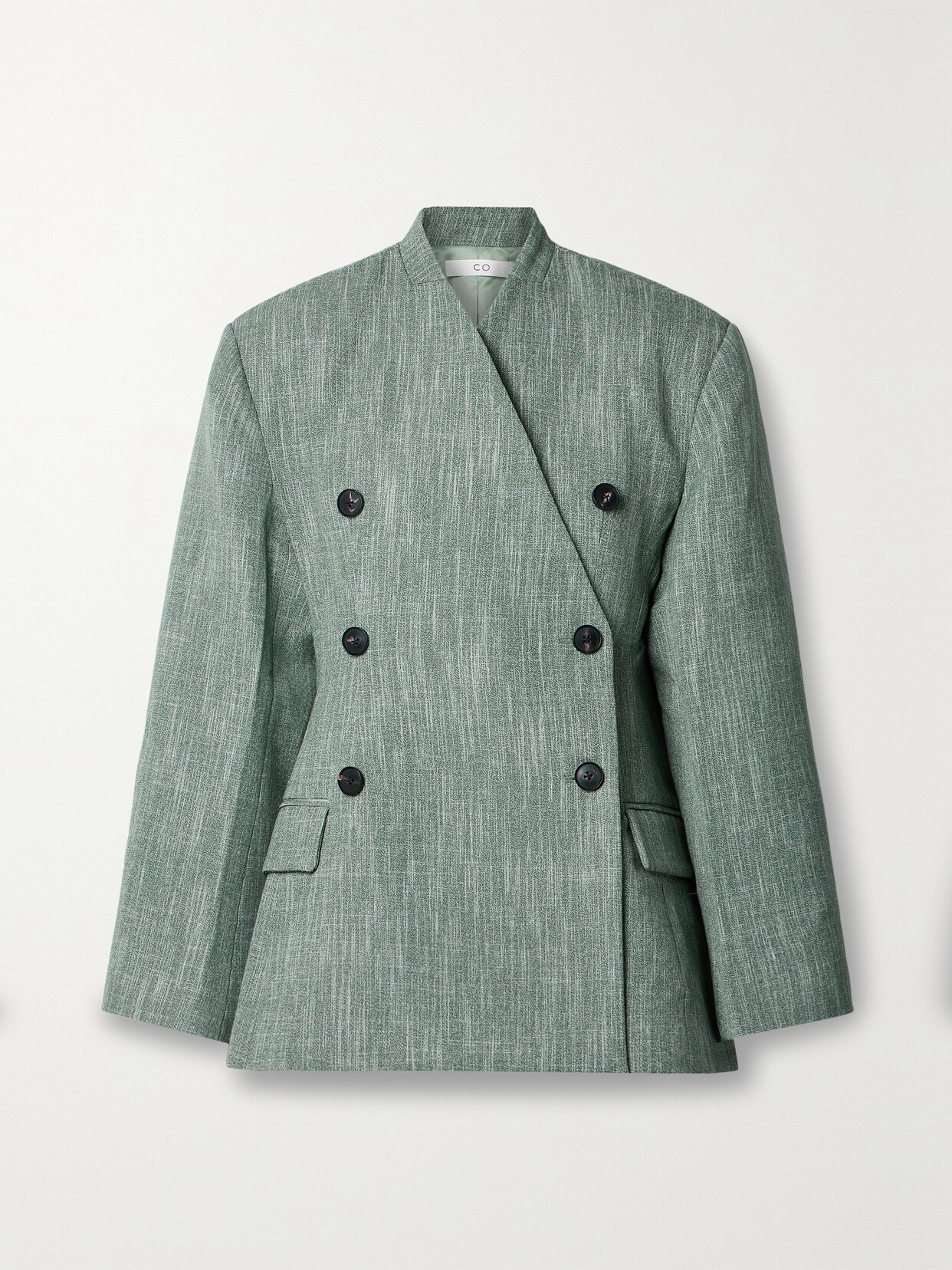 Co Double-breasted Wool-blend Blazer In Green