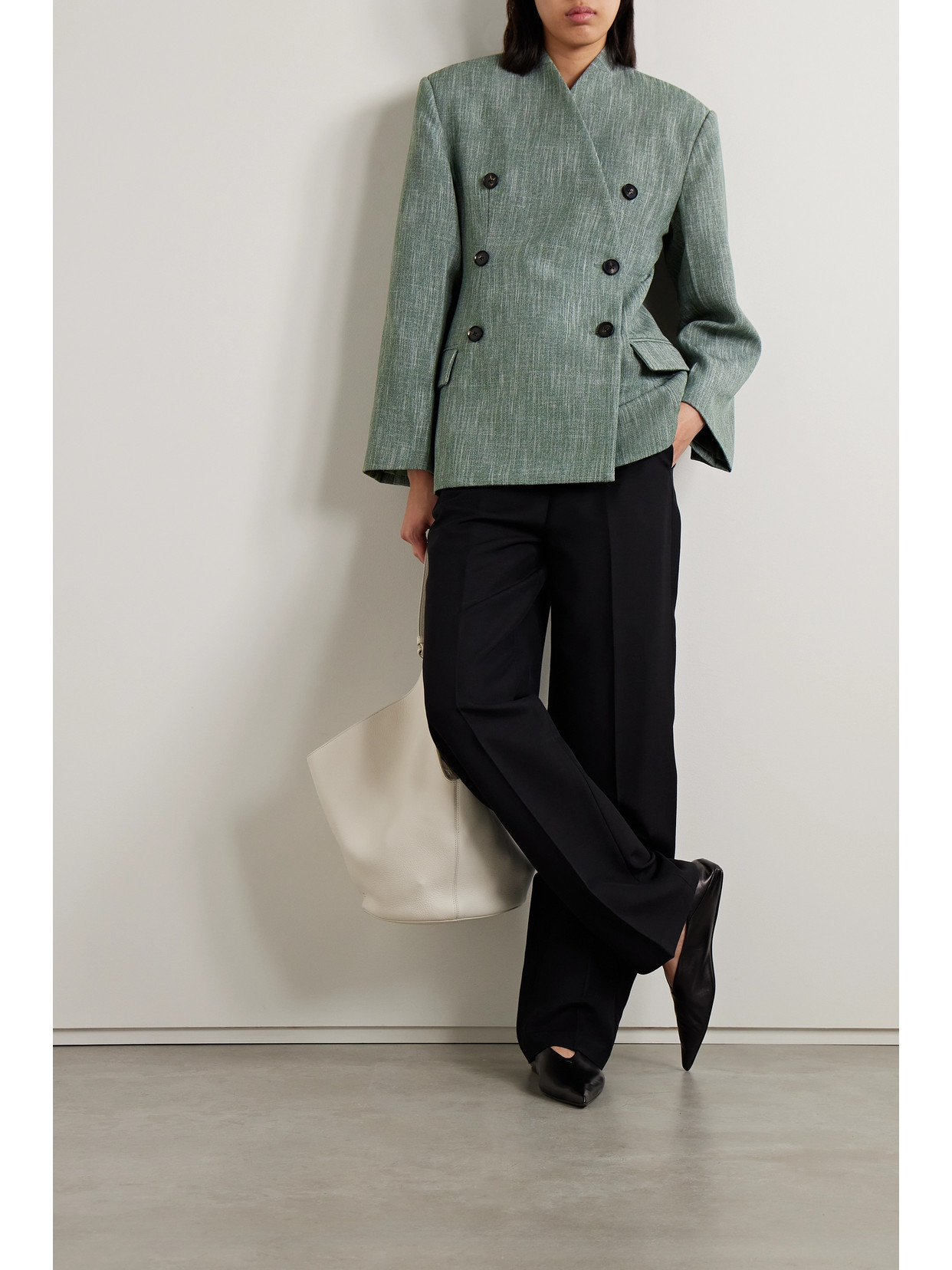 Co Double-breasted Wool-blend Blazer In Green