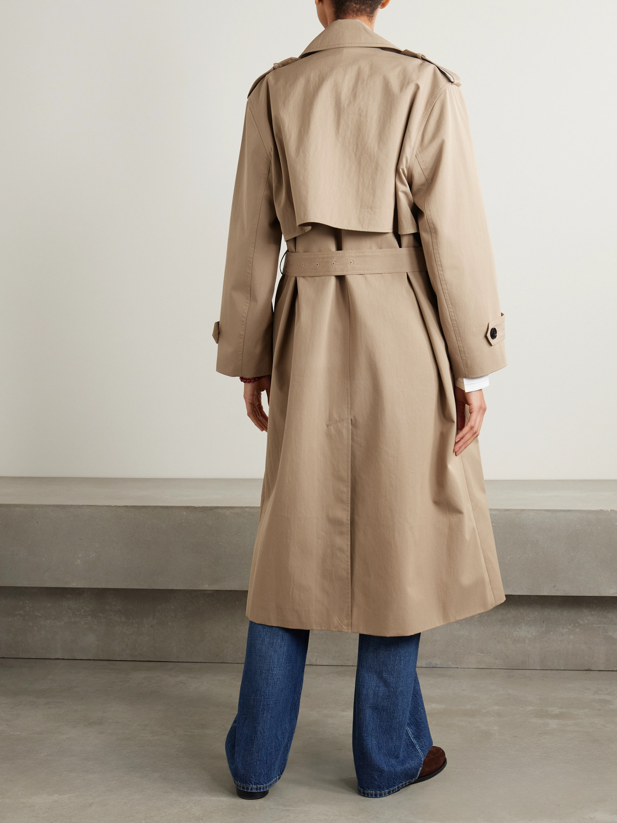 Co Belted Double-breasted Tton-blend Twill Trench At In Brown