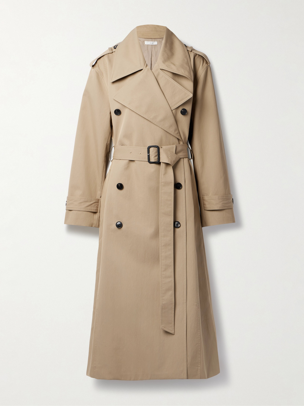 Co Belted Double-breasted Tton-blend Twill Trench At In Brown