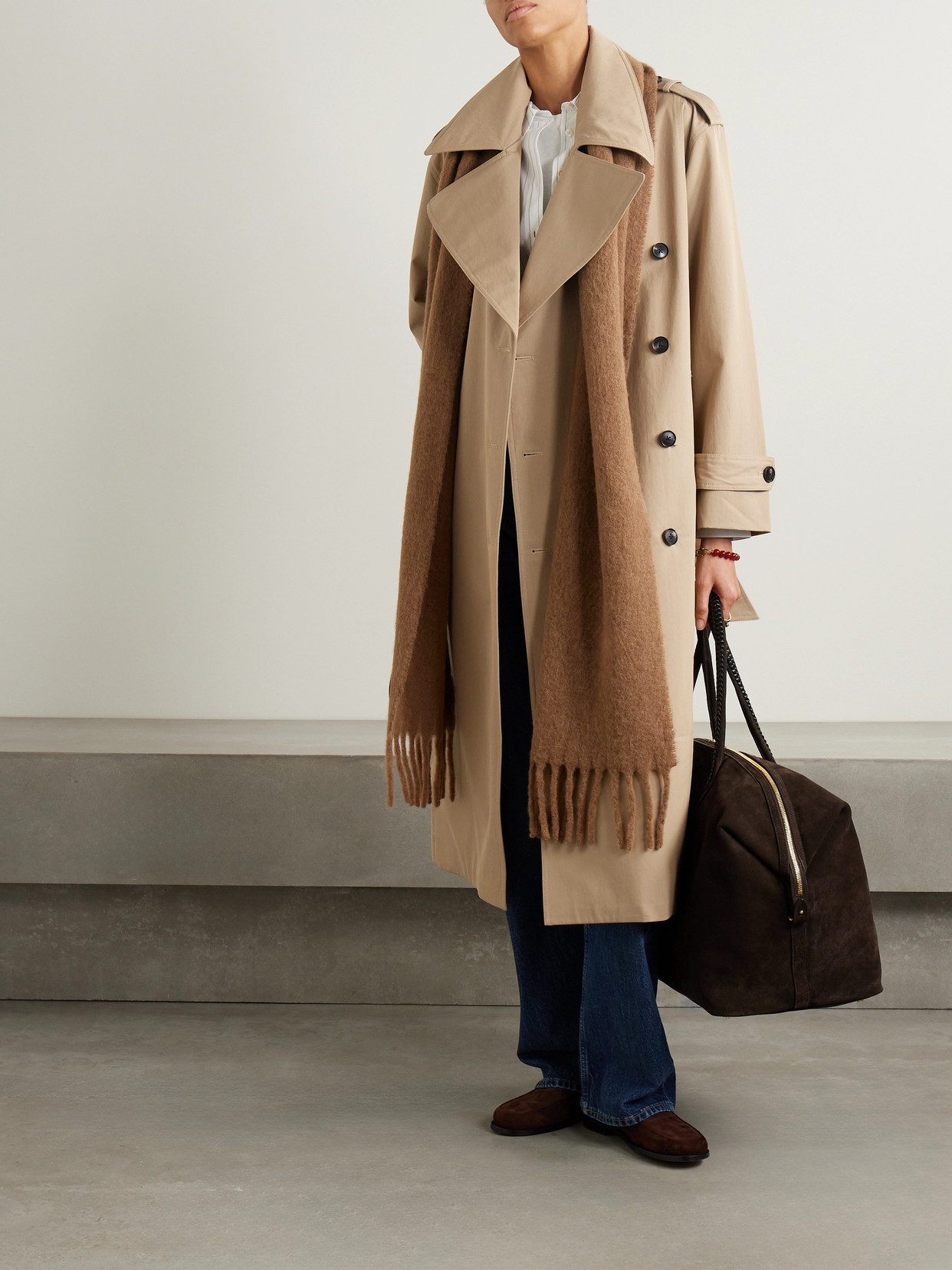 Co Belted Double-breasted Tton-blend Twill Trench At In Brown