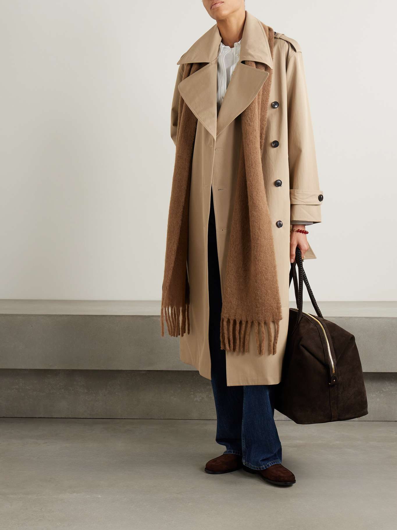 Belted Double-Breasted Cotton Trench Coat