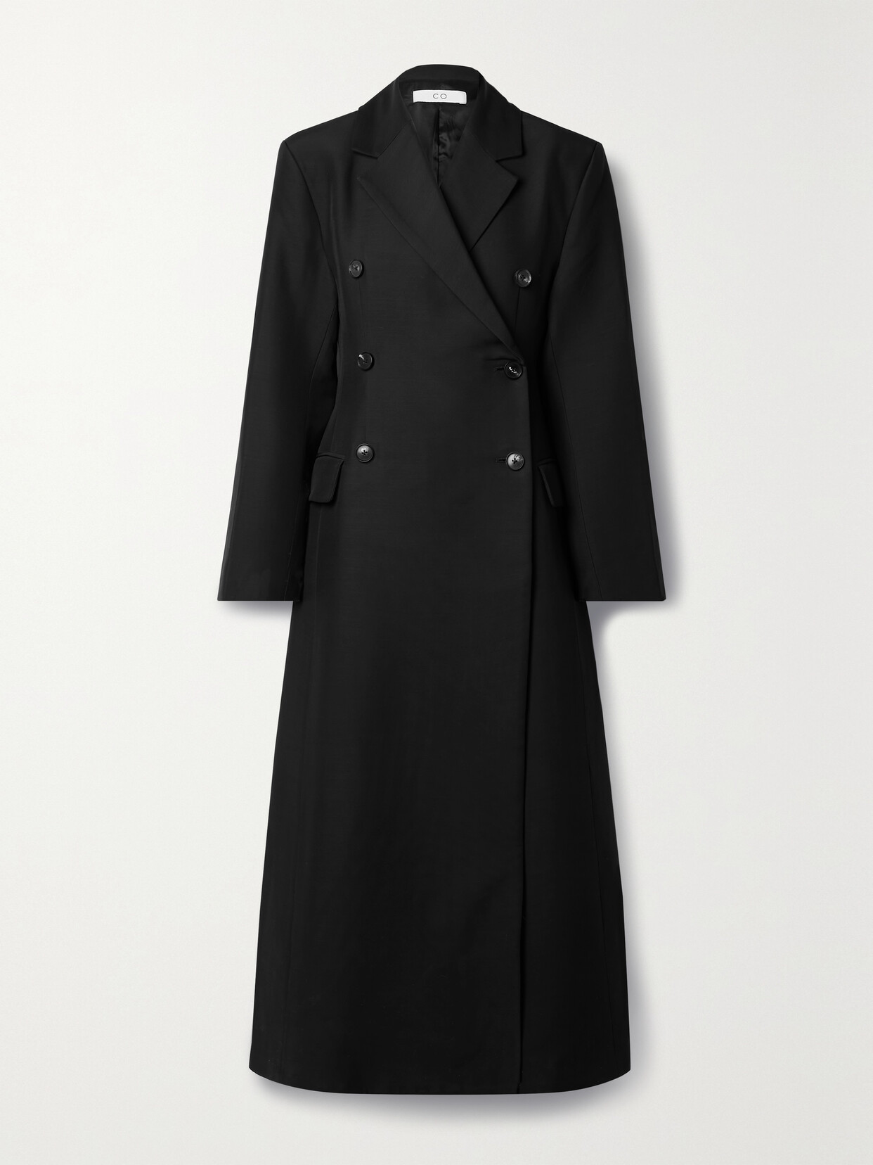Co - Doubled-breasted Woven Coat - Black
