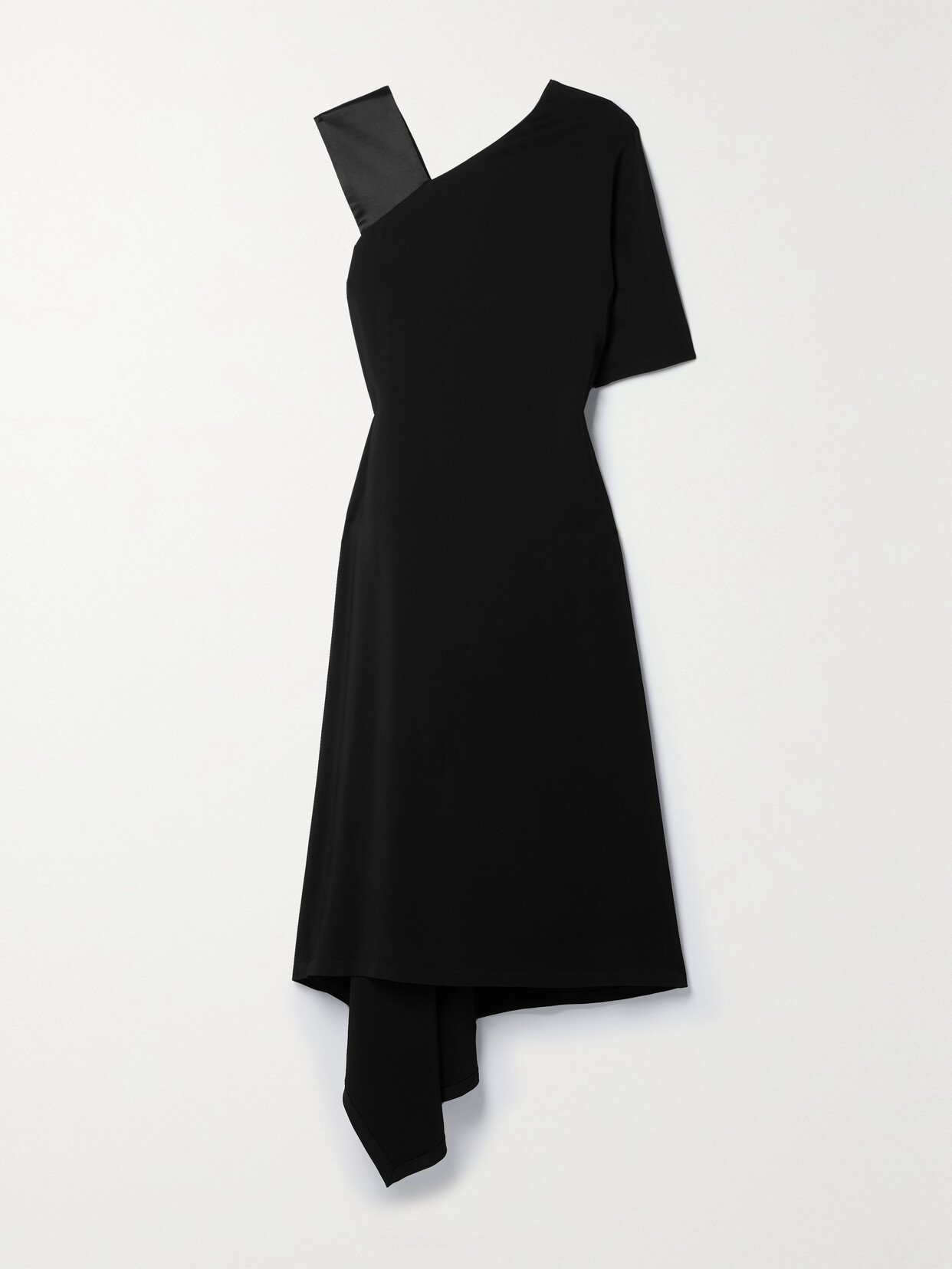 Co One-sleeve Satin-trimmed Jersey Midi Dress In Black